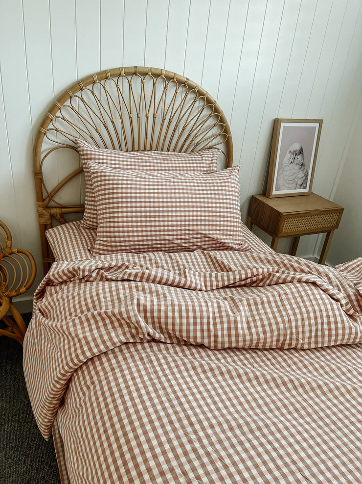 Cotton Gingham Duvet Set in Blush