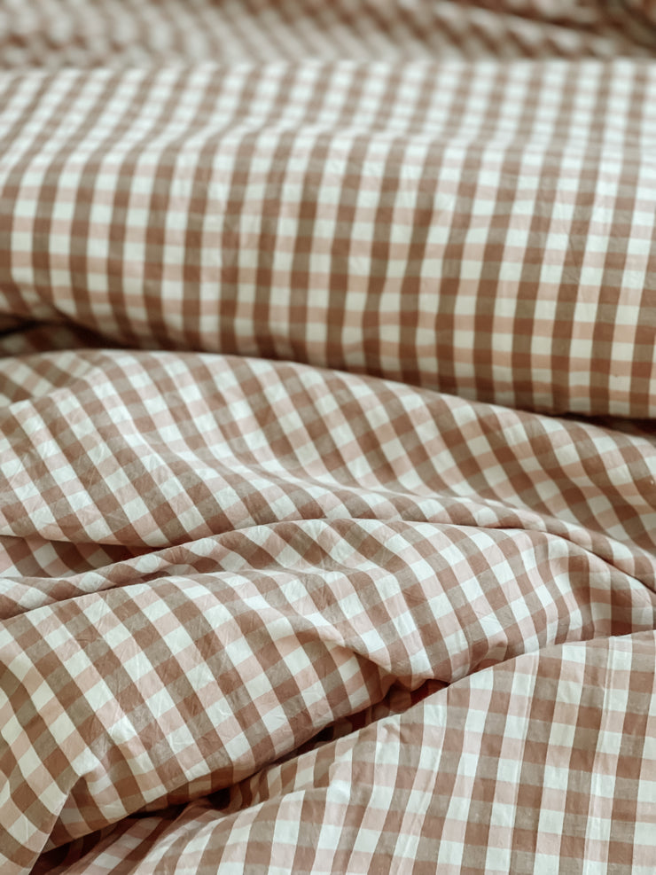 Cotton Gingham Duvet Set in Blush