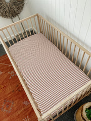 Cotton Gingham Cot Sheet in Blush