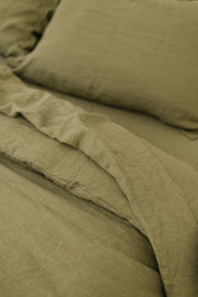 Olive Green 100% French Linen Duvet Set